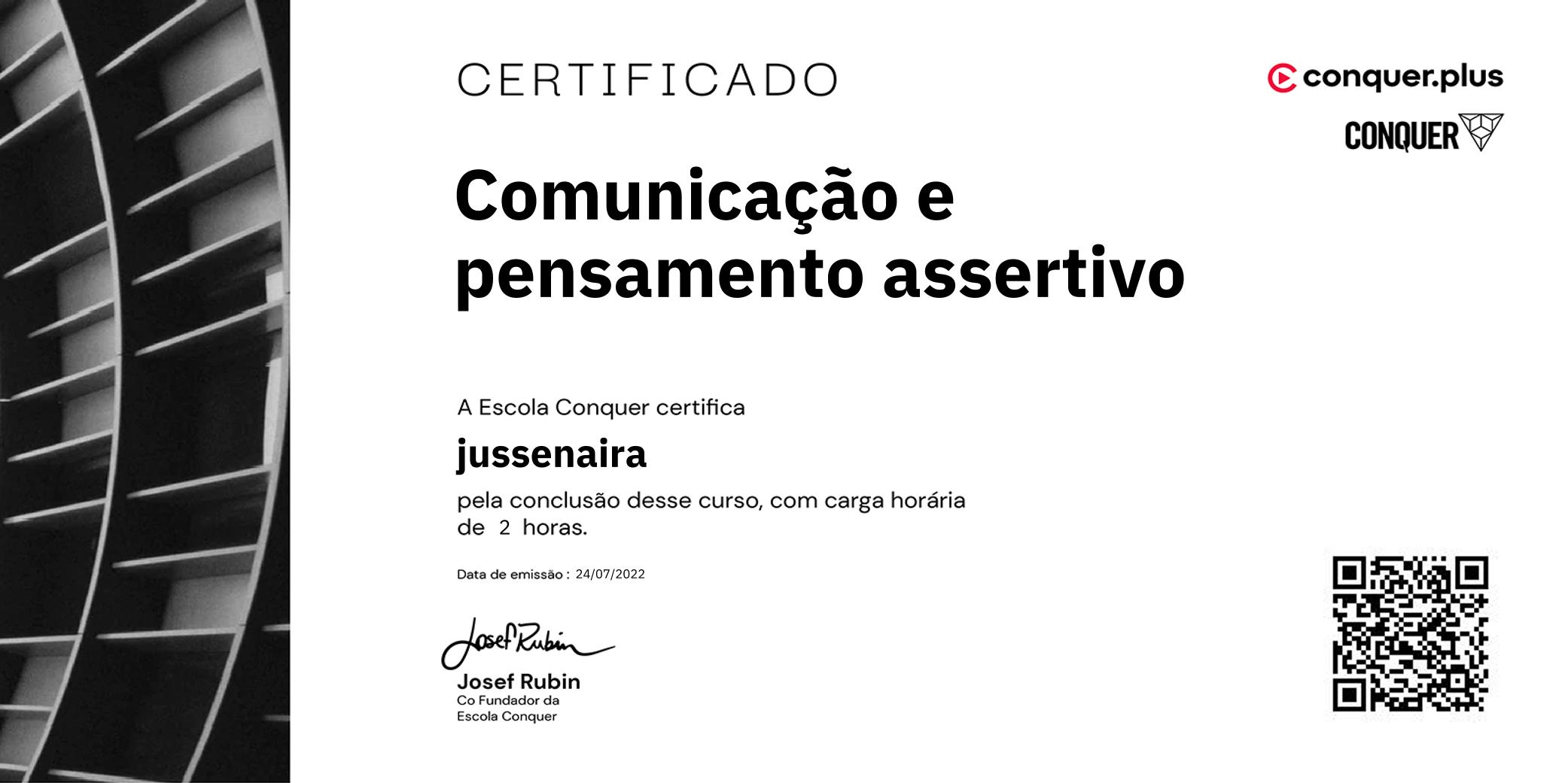 Certificado de Comunicação e pensamento assertivo